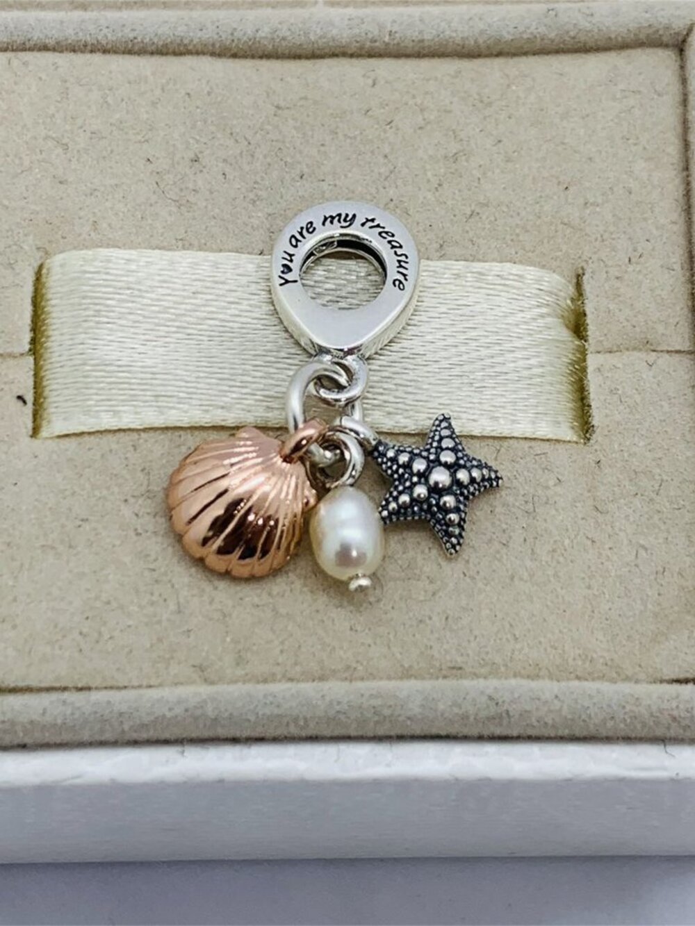 ✨🔥Pandora Freshwater Cultured Pearl, Starfish & Shell Triple Dangle Charm